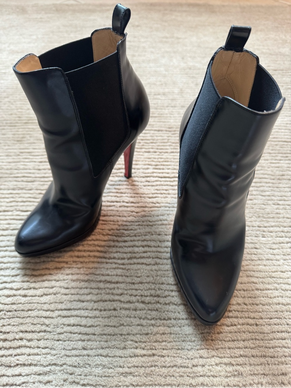 Christian Louboutin Bang Bang 100 Eden Black Leather Ankle High Heel Boots 35.5